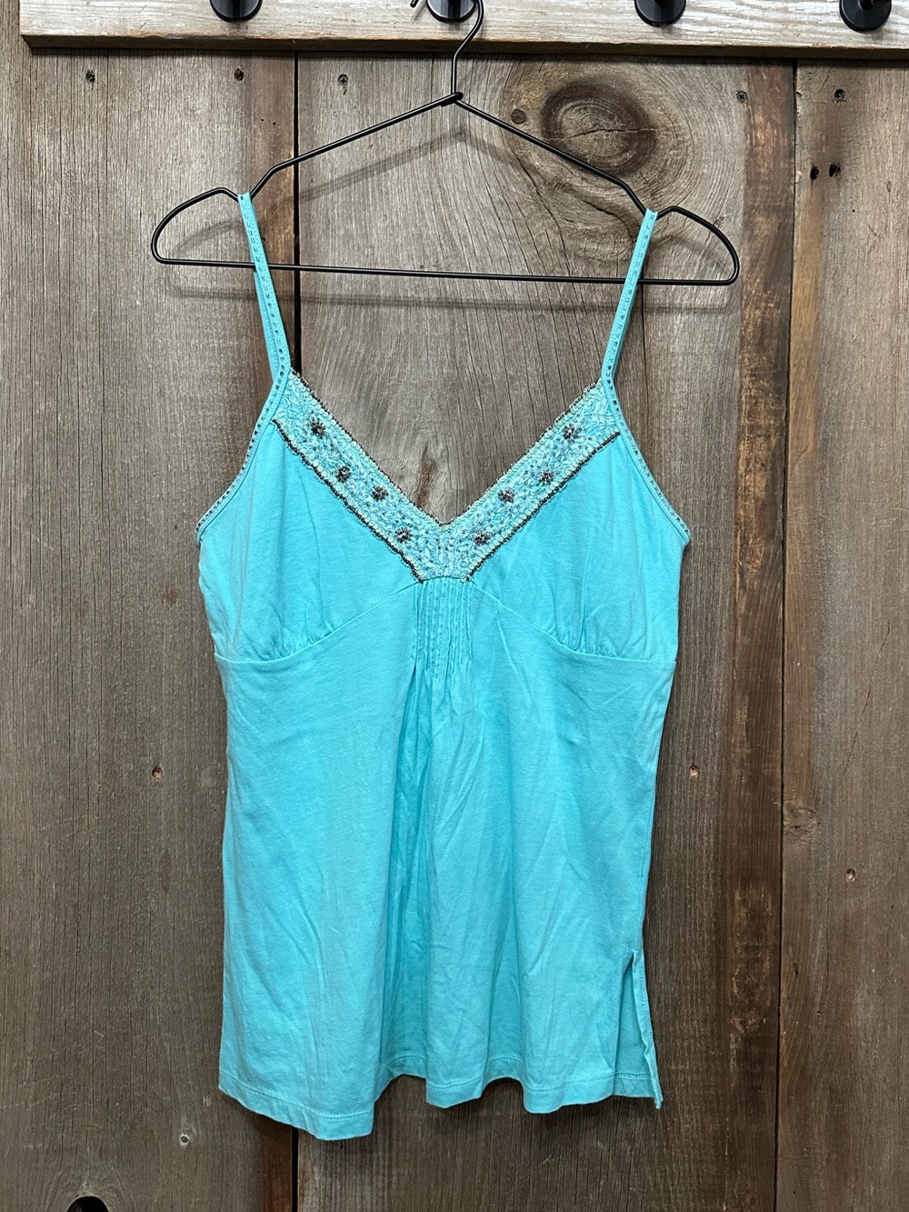 Maurices Beaded Shelf Bra V-Neck Cami Tank Top in Blue Size Medium